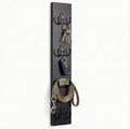 Vertical Key Holder for Wall & Dog Leash Holder – Solid Wood Wall Mount Key Rack with 8 Hooks – Small Space Saving Entryway Organizer for Keys, Lanyards, Masks (Adhesive or Screws) (Black)