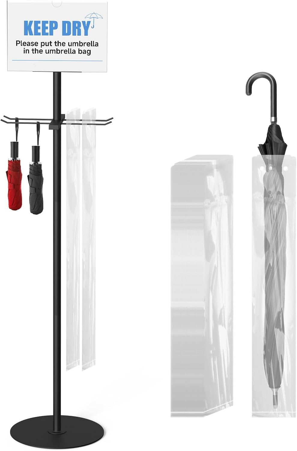 Umbrella Bag Stand with Sign Frame - with 200 Wet Umbrella Bags Disposable