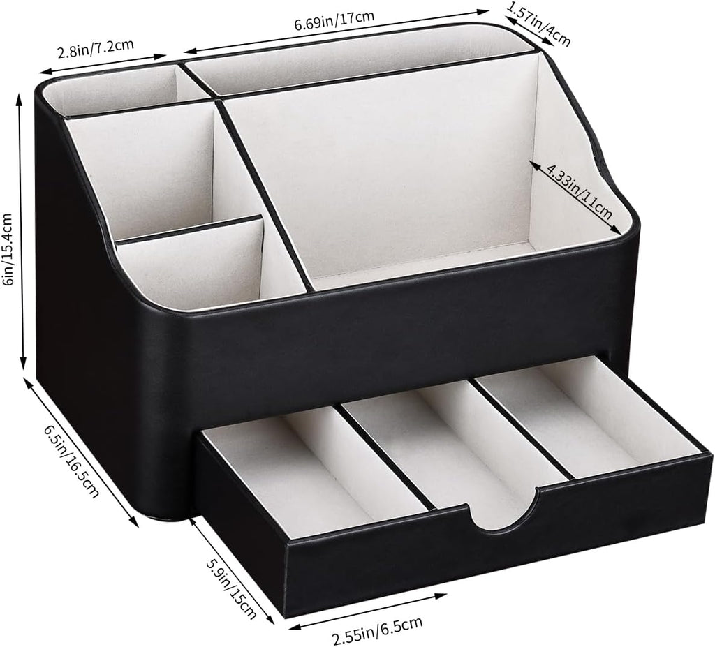 KINGFOM Desk Organizer with Drawer, Multifunction Pencil Holder for Desk, Desk Organizer and Accessories 5 Compartments for Home Office Supplies (Black)