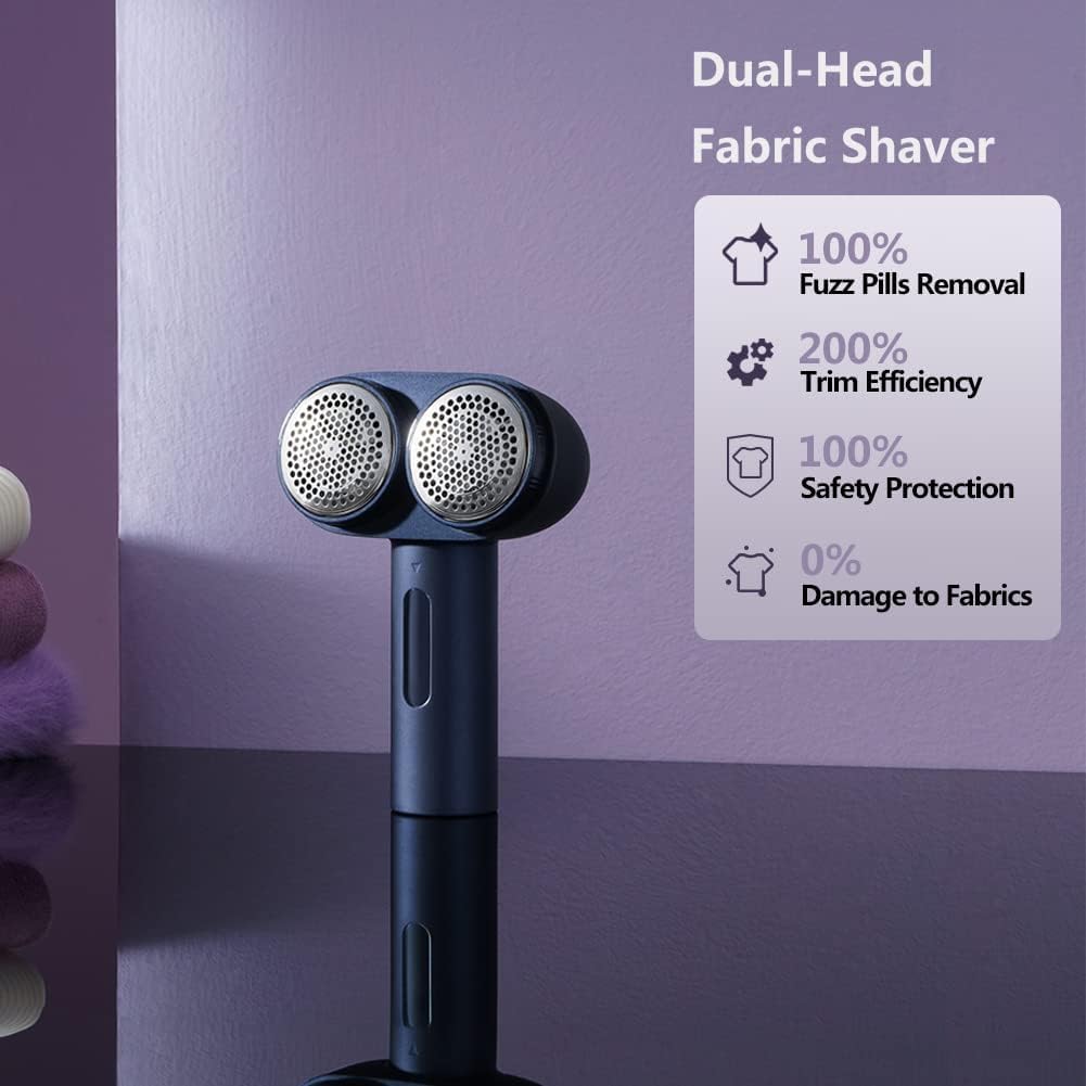 Nesugar Dual-Head Fabric Shaver and Lint Remover, Electric Sweater Defuzzer with Green Light Detection, 3 Speeds, M5