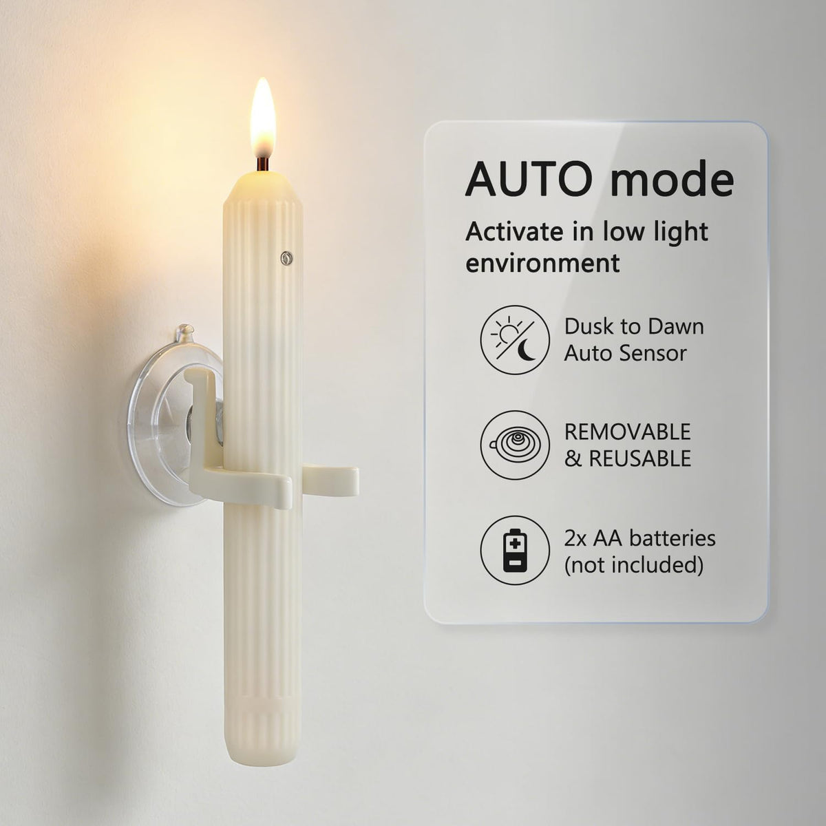 12 Pack Dusk to Dawn Window Flameless Taper Candles with Suction Cups