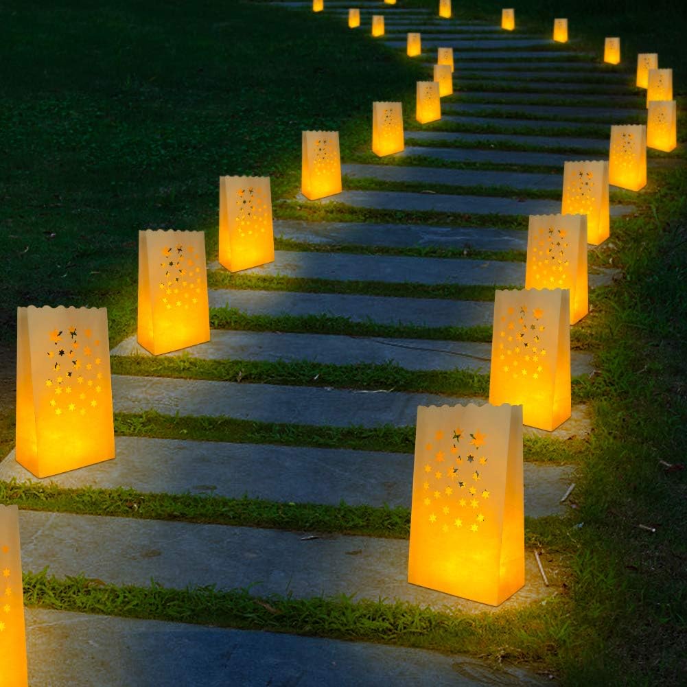 ANZOME Flameless Tea Lights with 30 Luminary Bags, LED Battery, 30 Pack