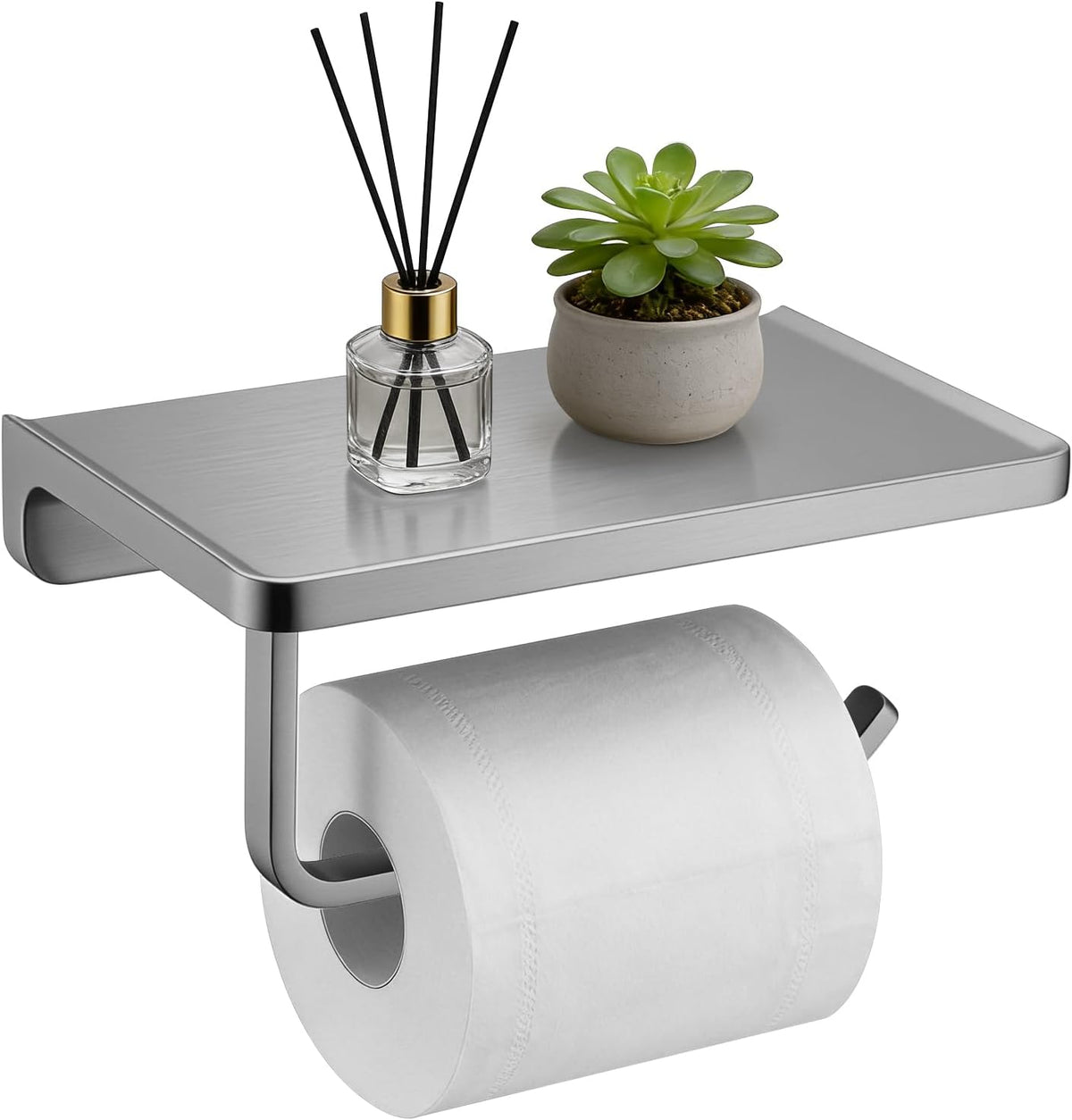 TRUSTMI Toilet Paper Holder with Shelf & Phone Stand, Brushed Nickel