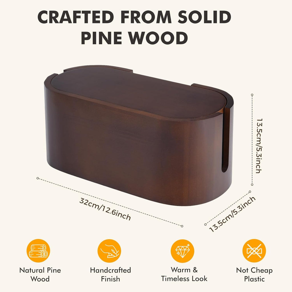 Wooden Cable Management Box with Lid, Decorative Cord Organizer for Power Strip & Charger Cables, Ventilation Holes & Side Slots, Solid Pine Wire Hider for Desk, Home Office, Dorm & Minimalist Setup