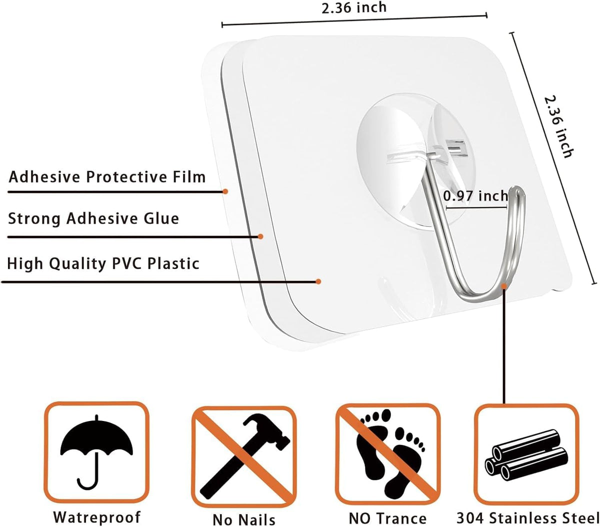 Latoxcaa 30-Pack Heavy Duty Wall Adhesive Hooks