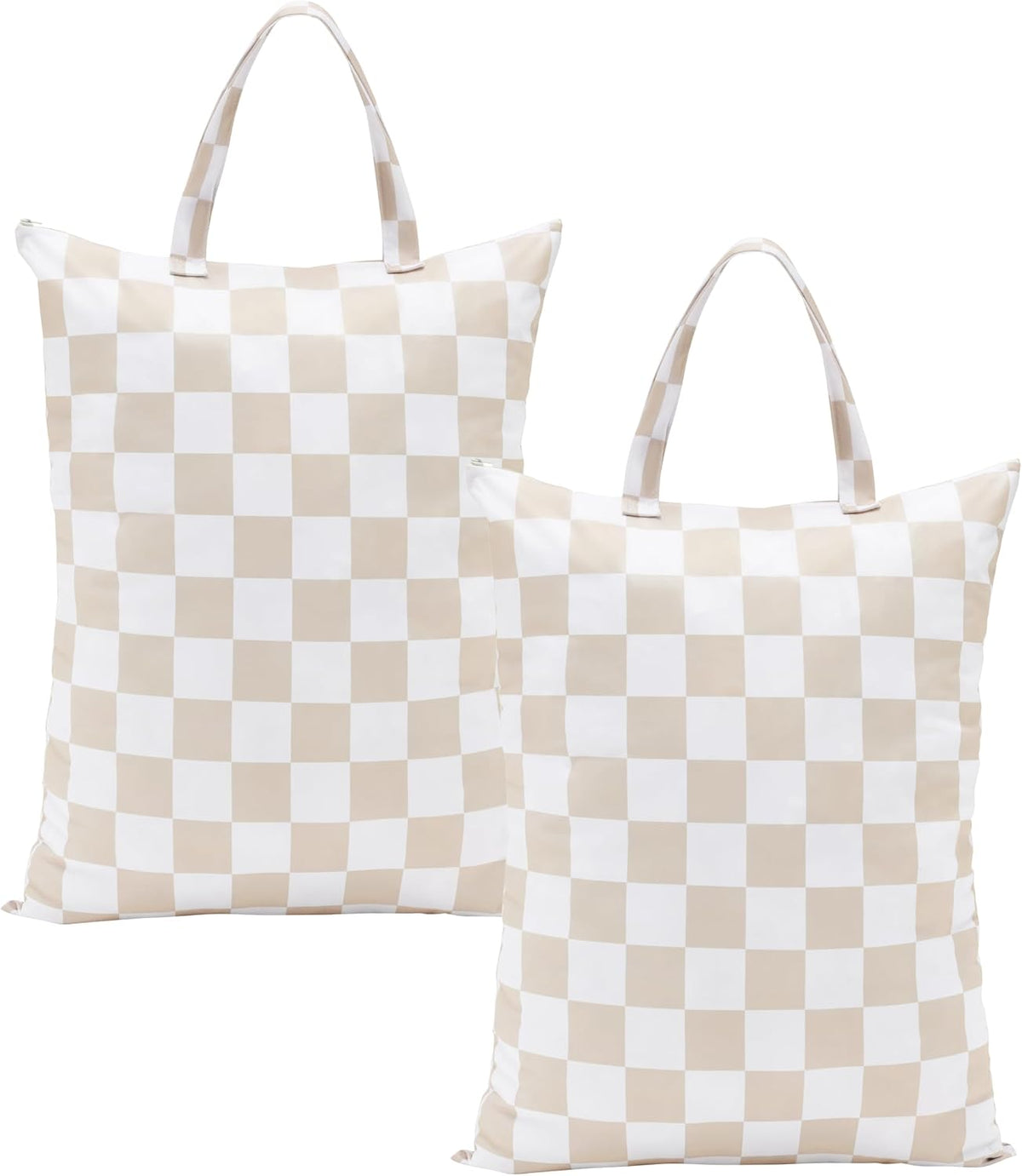 Ohocut Checkered 2 Pcs Large Travel Laundry Bags for Dirty Clothes, Aesthetic Trendy Waterproof Washable Laundry Bag with Handle for Travel, Gym, Swimming Pool, Beige