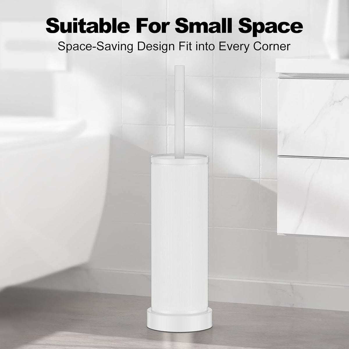 Metal Vertical Grain Toilet Bowl Brush and Holder Set Scrubber White