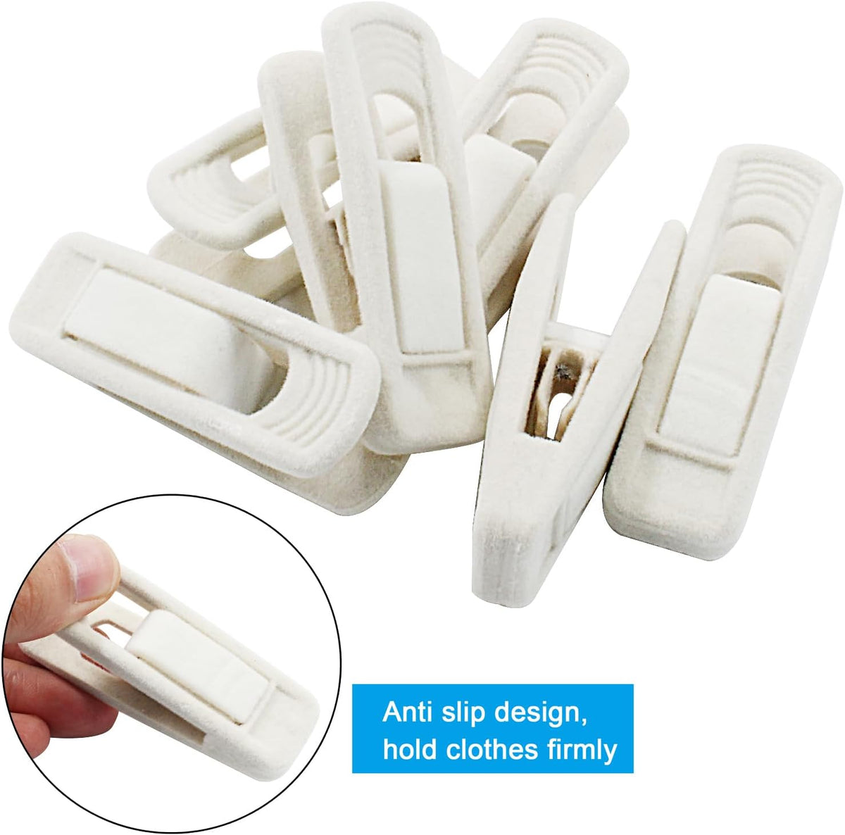 Hordion 40Pcs Ivory Velvet Hanger Clips, Strong Finger Clip Pants Hangers
