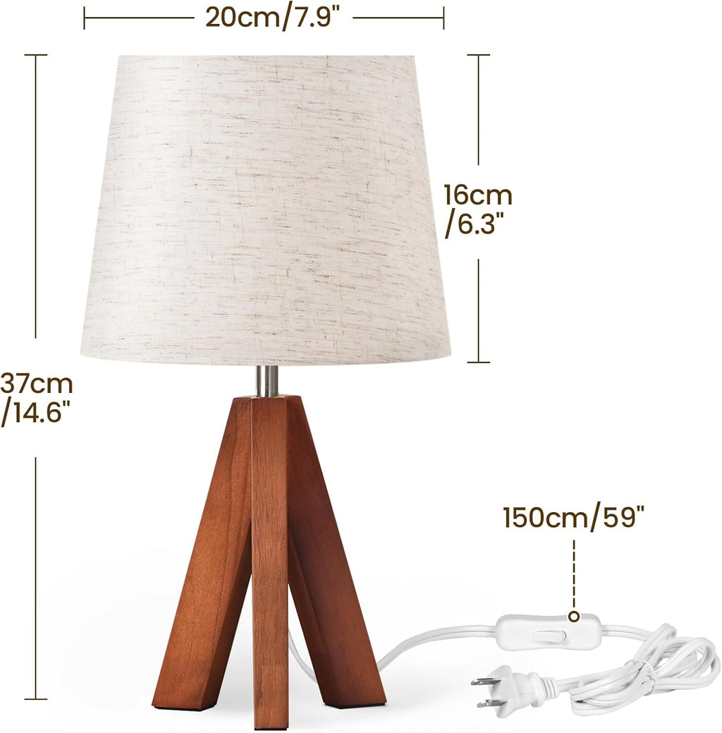 Tripod Table Lamps Set of 2, Small Bedside Lamps, Modern Nightstand Lamp with Dark Pearwood Base & Beige Shade, Boho Desk Light for Bedroom, Kids Room, Living Room, Office, Study, LE51TLP205