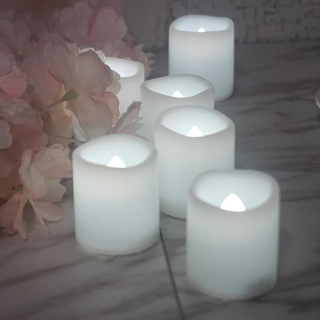12 Pack LED Flameless Votive Candles, White Glow