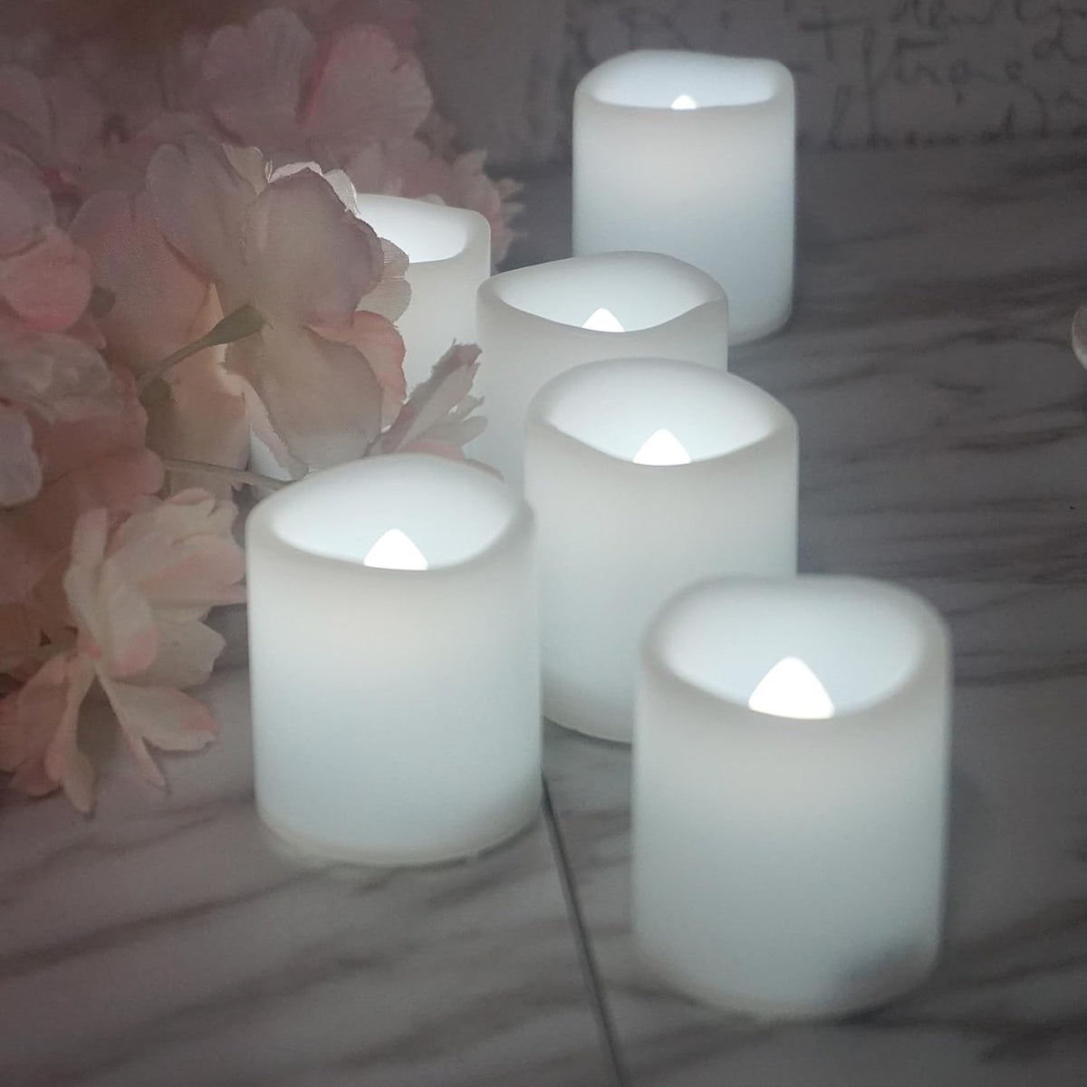 12 Pack LED Flameless Votive Candles, White Glow