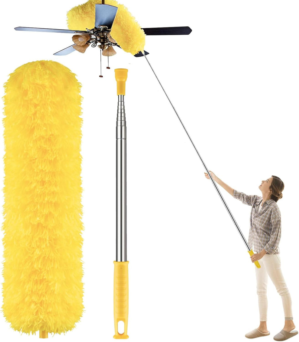 Microfiber Feather Duster, High Ceiling Fans with 30-100 Inch Pole, Yellow