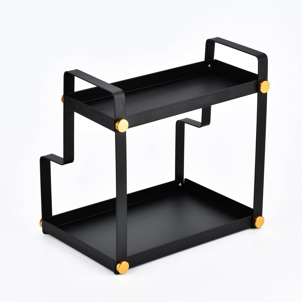 FFK 2 Tier Countertop Organizer, Cosmetic Organizer, Storage Shelf for Cabinet, Countertop, Pantry, Desktop, Ideal for Bathroom, Kitchen, Office (Black)