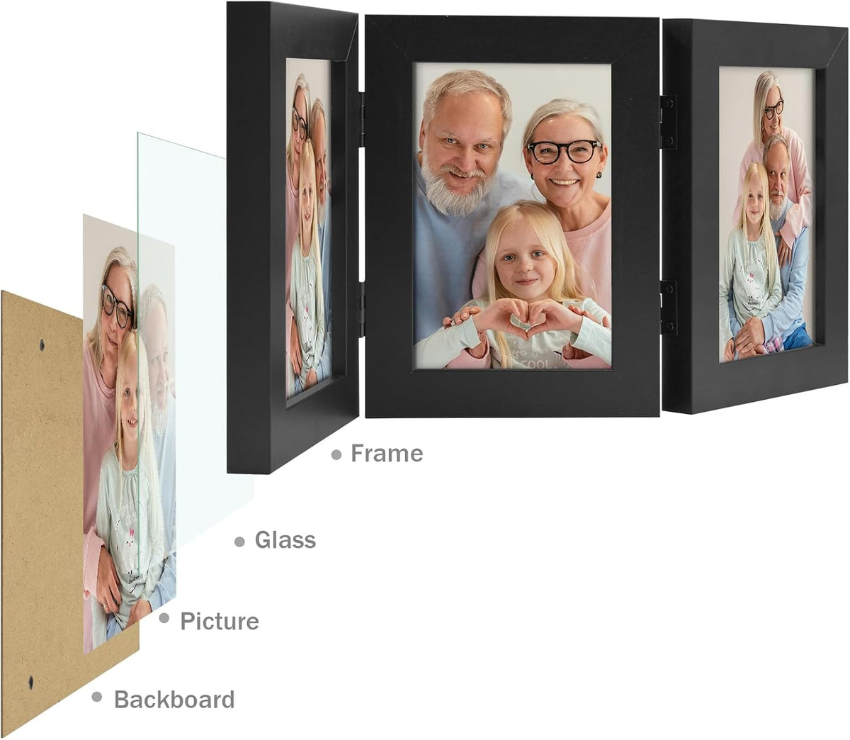 Frametory, 4x6 Triple Picture Frames Black, 1 Pack