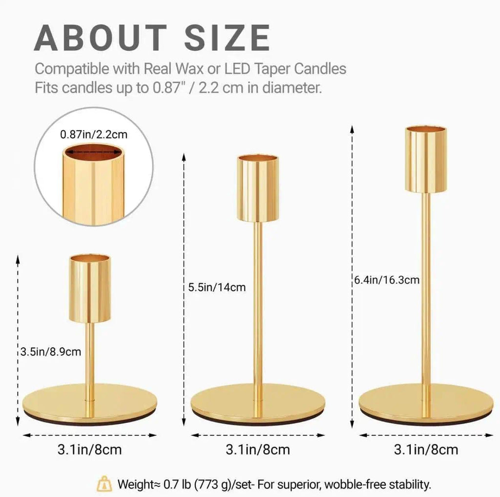 zeochyni French Gold Candlesticks Holder, Set of 6 Taper Candle Holders