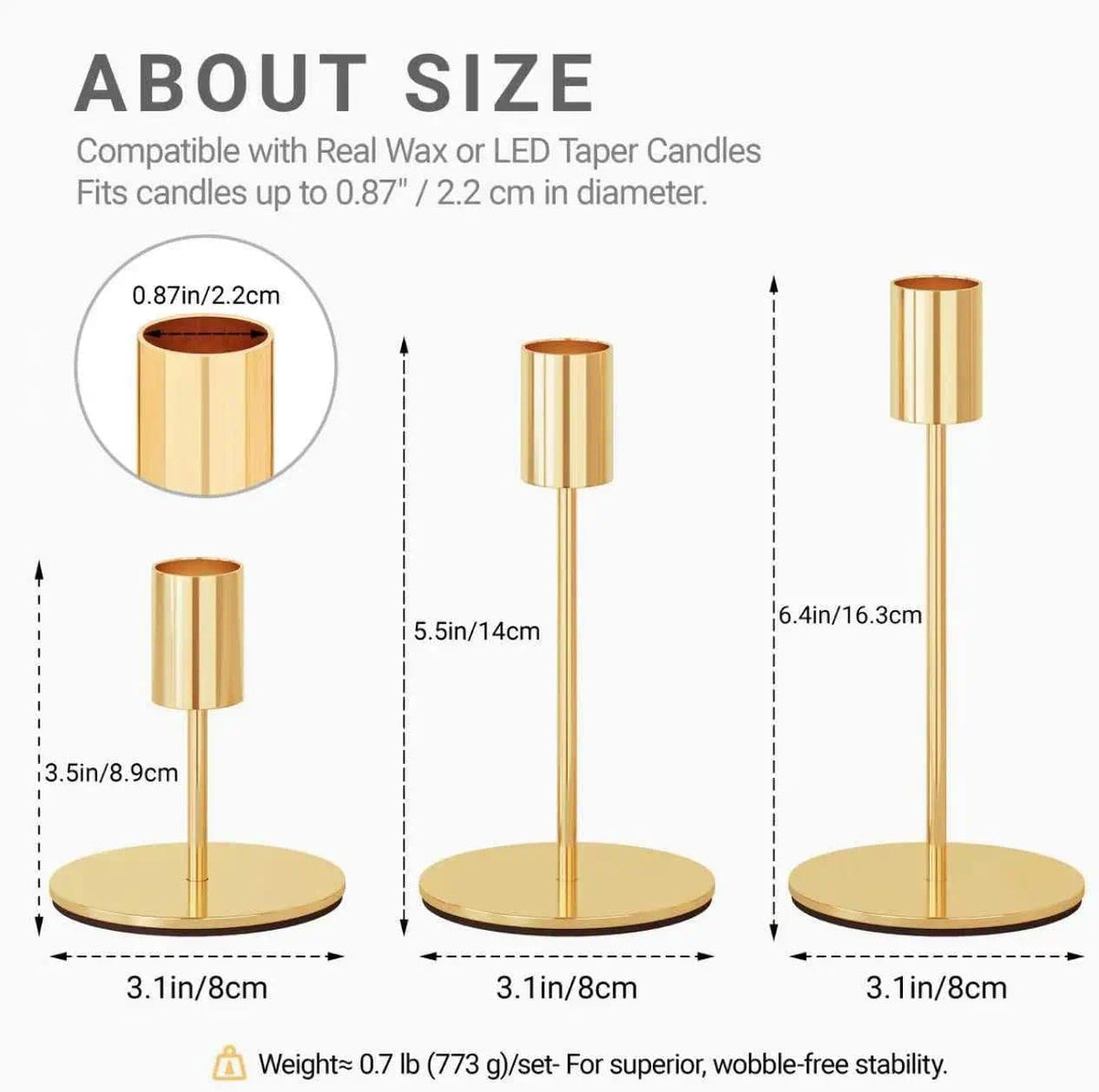 zeochyni French Gold Candlesticks Holder, Set of 6 Taper Candle Holders