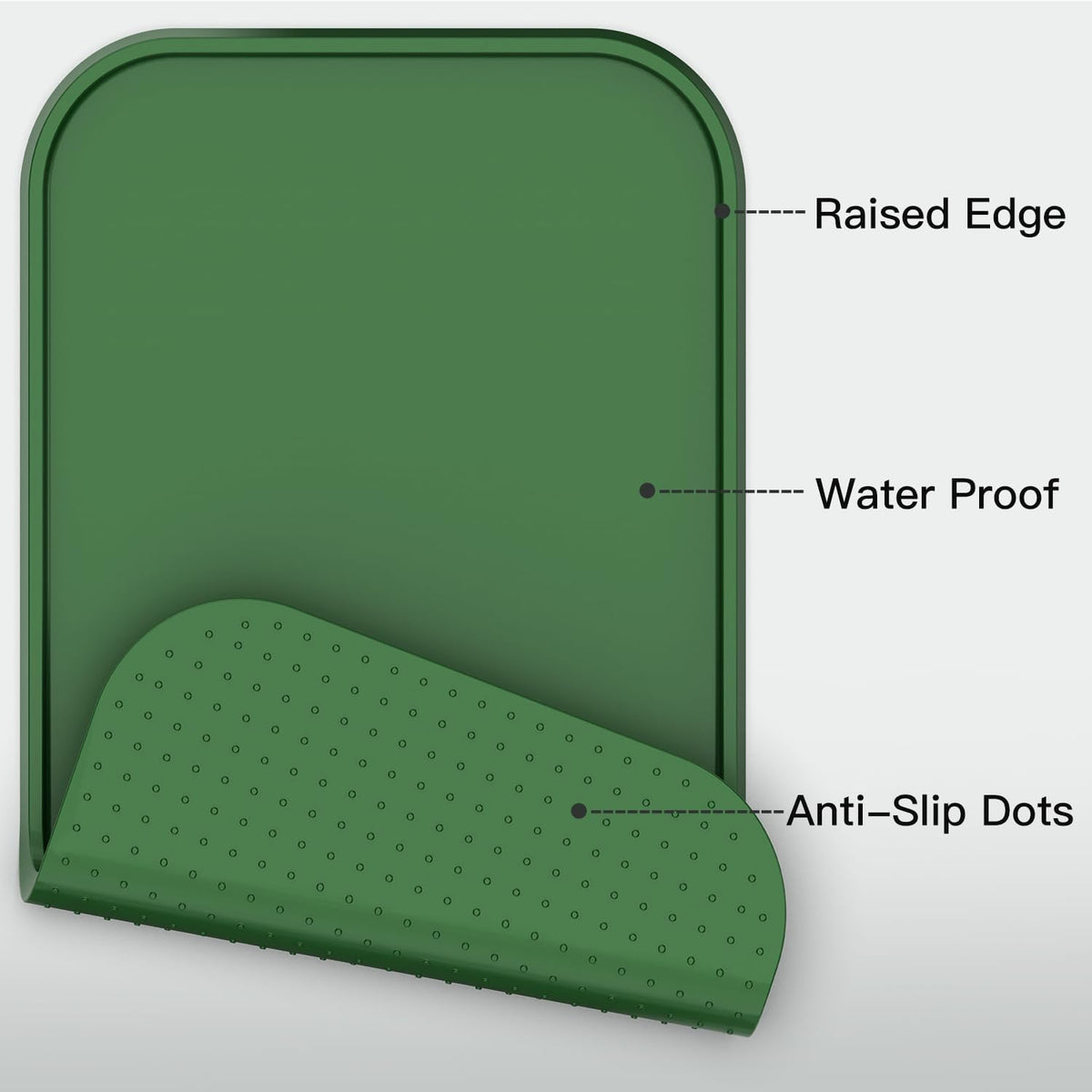 Feedoo Pet Feeding Mat [Warped Resistant Raised Edge], Water-Proof Silicone Placement for Food Water Bowls, Anti-Slip Base Protect Floor, BPA-Free&Dishwasher-Safe [23.5x13.5inch Large, Green]