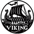 NBEADS Viking Boat Metal Wall Art Decor, Round Matte Black Wall Hanging Decor Silhouette Wall Art for Home Bedroom Living Room Bathroom Kitchen Office Hotel Wall Decoration, 11.8"(30cm)