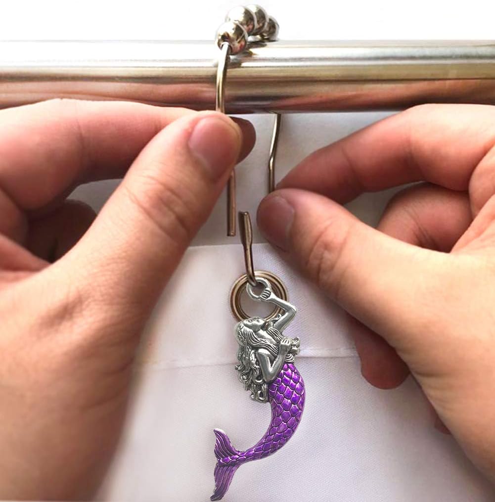 Cute Mermaid Shower Curtain Hooks, Sea Shower Hooks for Shower Curtain