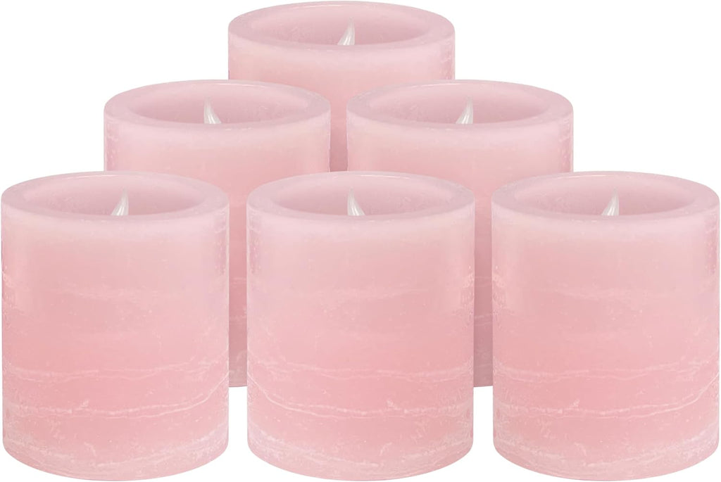 FURORA LIGHTING Pink Marble Real Wax Votive LED Candles, 6-Pack