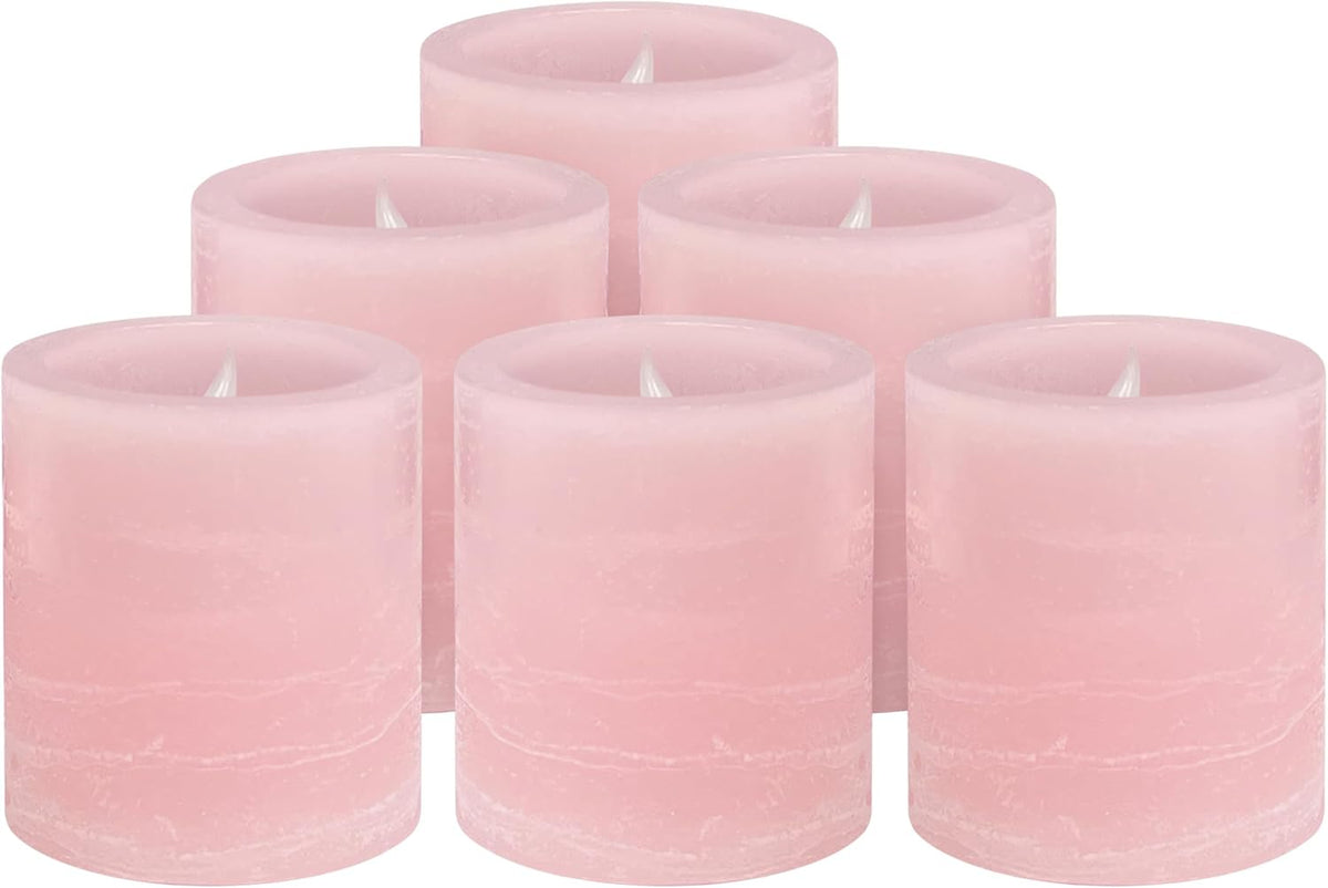 FURORA LIGHTING Pink Marble Real Wax Votive LED Candles, 6-Pack