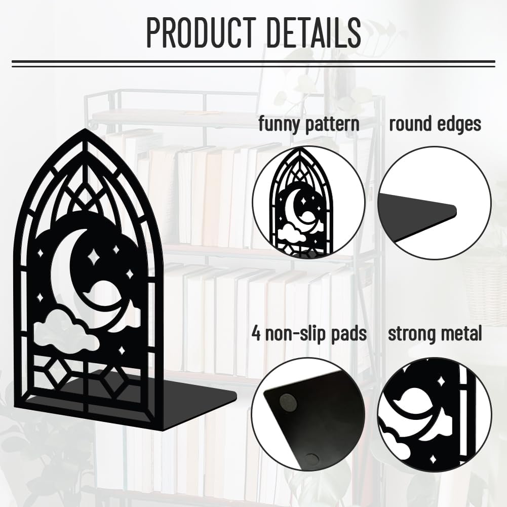 WADORN 1 Pair Metal Decorative Bookend for Shelves, Gothic Window Design