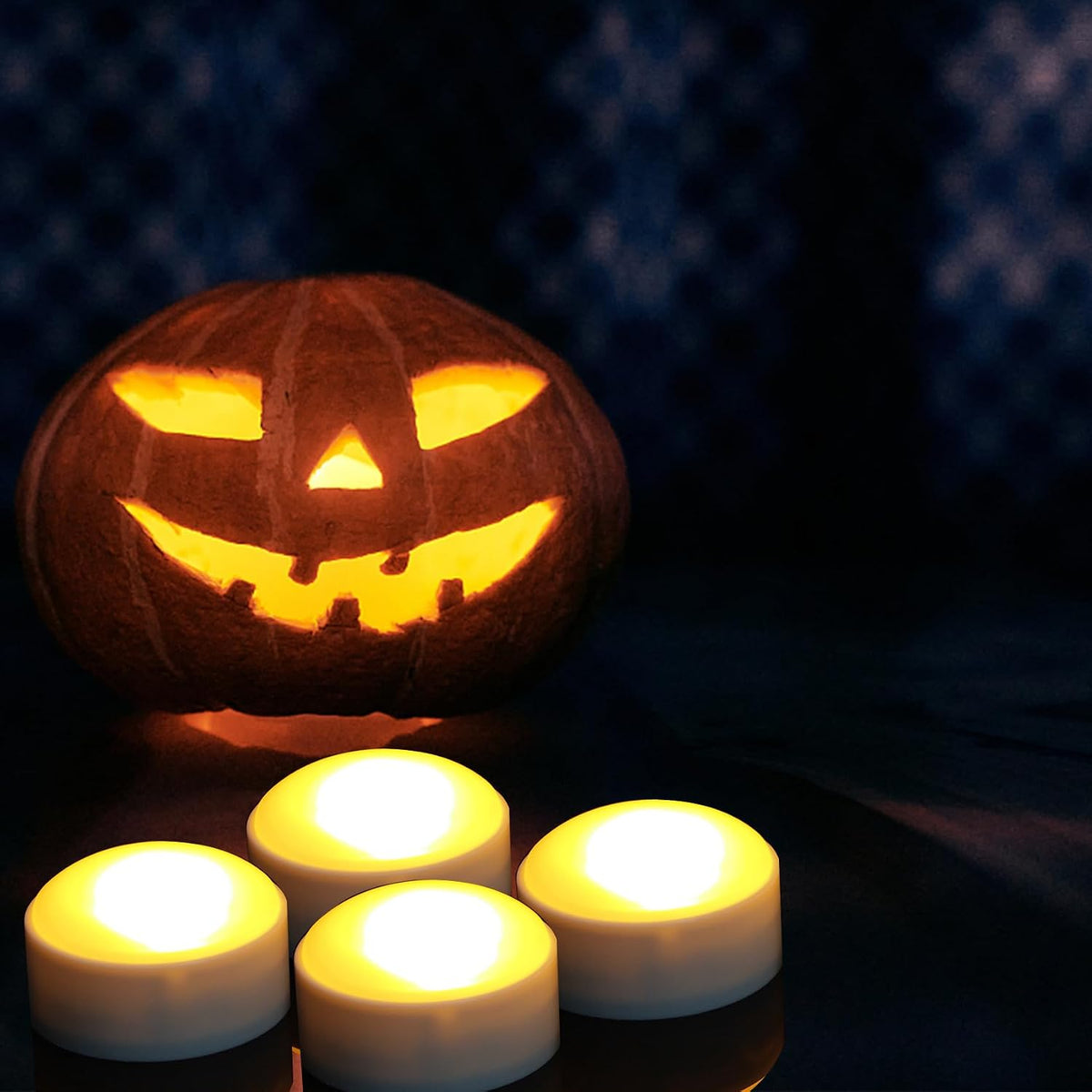Halloween Pumpkin Battery Operated Flameless LED Candles w Remote, White