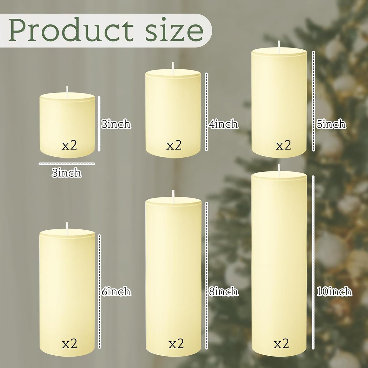 Shihanee 12 Pcs Pillar Candles Bulk Set Unscented Dripless,Ivory White