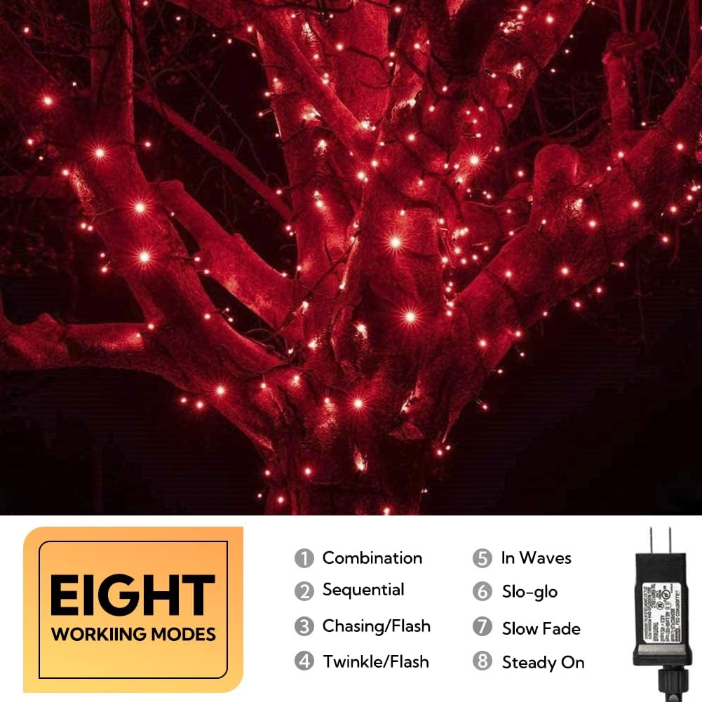 Hopolon 33FT 100 LED Red Halloween Christmas Fairy Twinkle String Lights