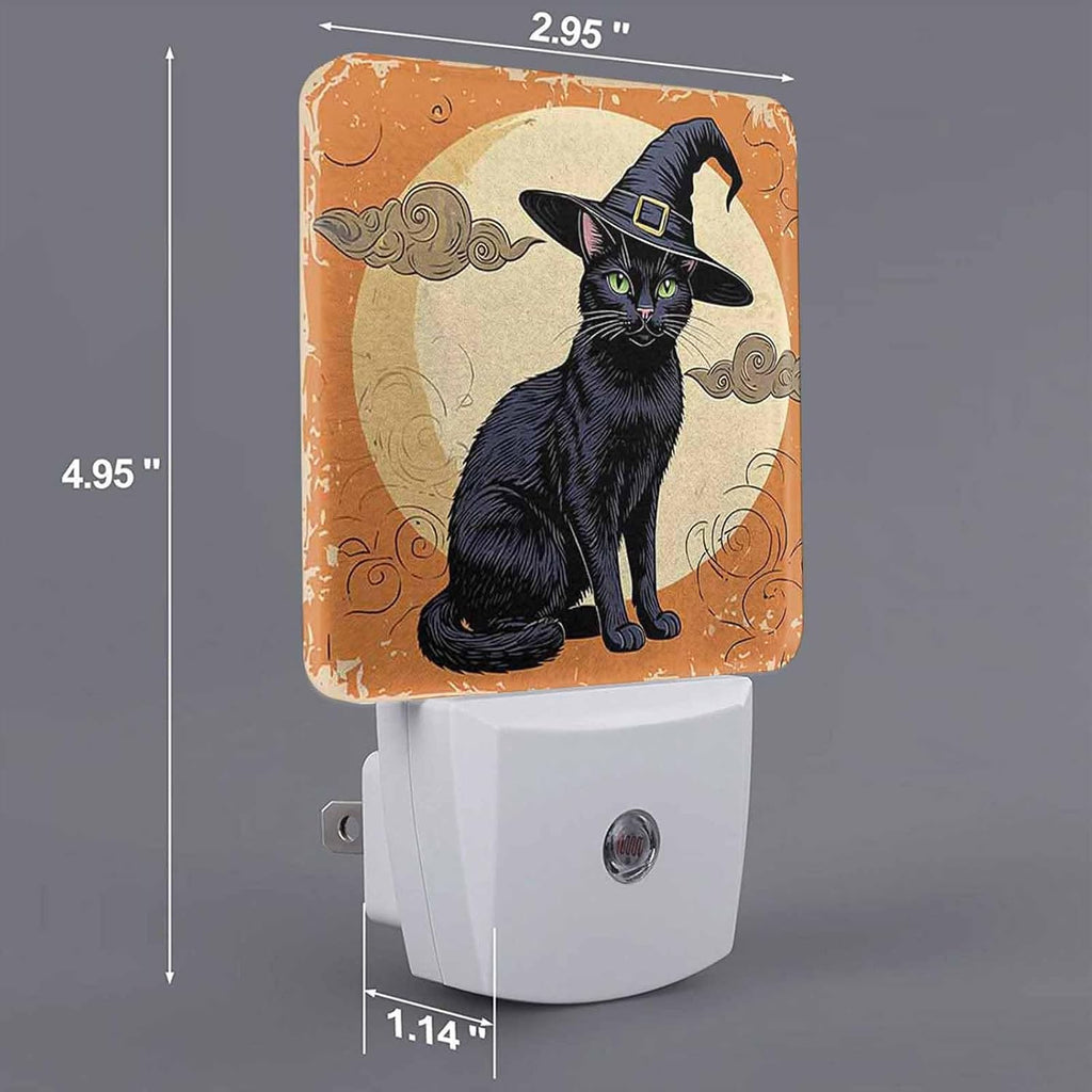 LED Night Light,Halloween Black Cat Silhouette LED Night Light Plug into Wall with Dusk to Dawn Light Sensor White Energy Efficient Nightlight for Bedroom Bathroom Hallway Living Room Kitchen