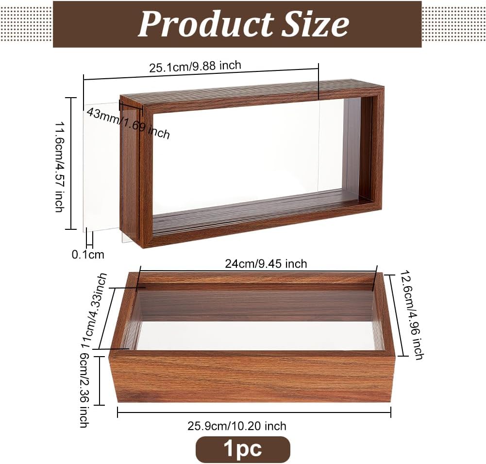 OLYCRAFT 10.2x5x2.4 Inch Rectangle Shadow Box Wood Shadow Box Display Case Shadow Box Frame with Double Sided Clear Acrylic Window for Dried Flowers Leaves Specimen - Walnut Brown