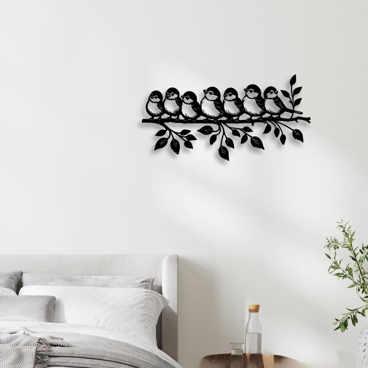 LIYOUYA Birds Flock Standing on Tree Branch Metal Wall Decor - Rustic Farmhouse Room Decor Black Wall Art Home Decor for Living Room, Bathroom, Bedroom, Dining Room, Courtyard (Black)