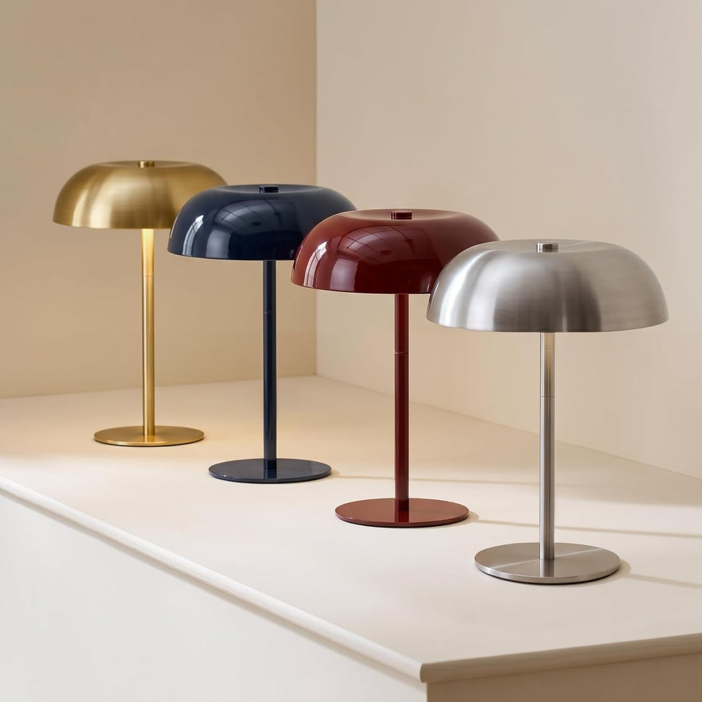 Portable LED Mushroom Table Lamp, Cordless Gold Table Lamp with 3 Color Stepless Dimming, Touch Control, Adjustable Height, Touch Lamp for Nightstand, Bedroom, Coffee Table, Bar, Restaurant (Silver)