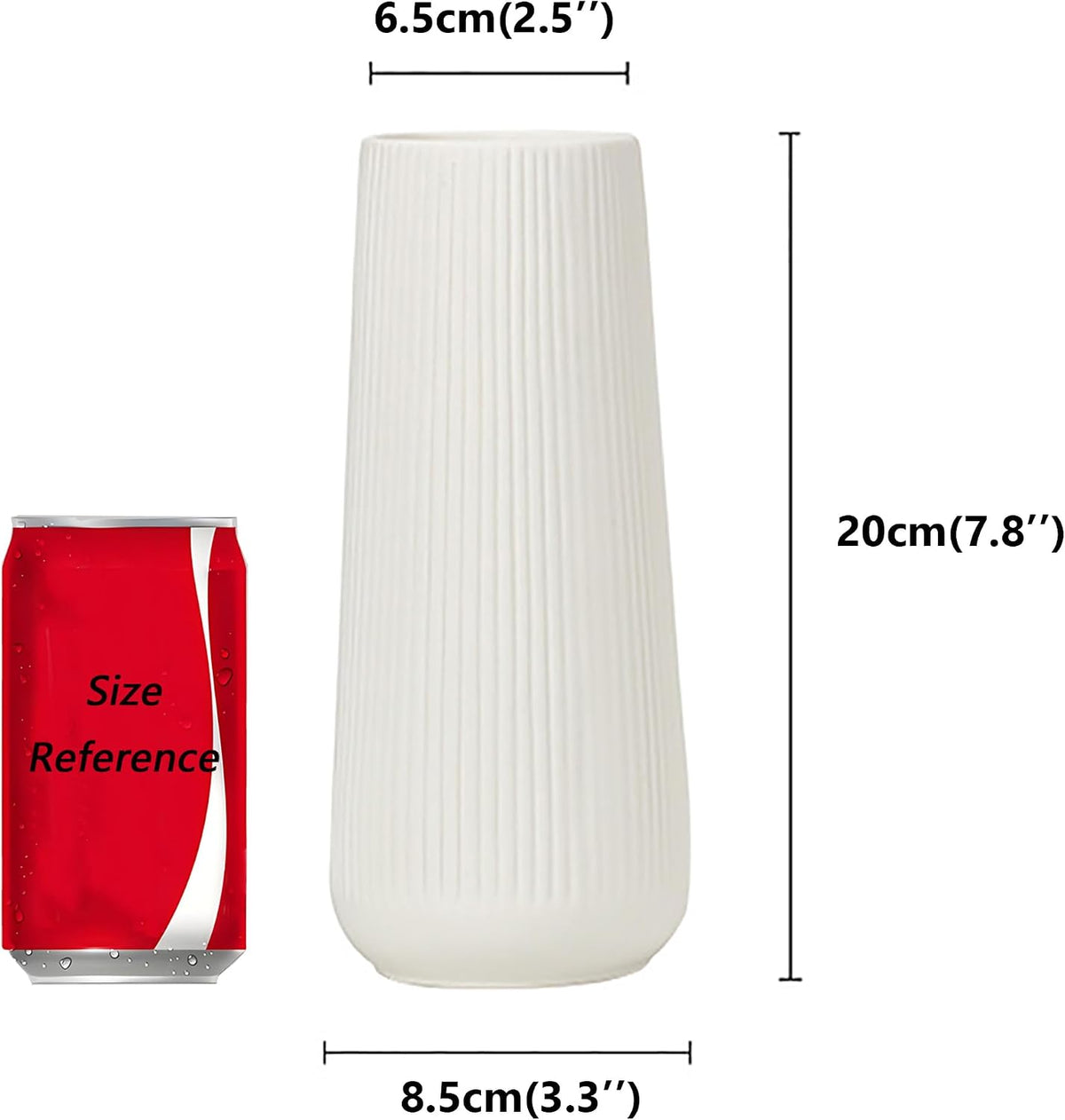 Ceramic Vase for Flower, Pampas Grass Vase, 7.8''H Ribbed Decor Vase, White
