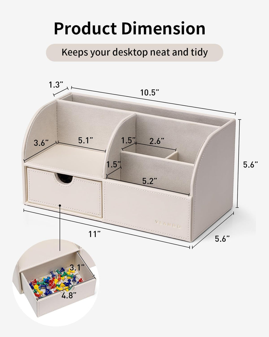 VLANDO PU Leather Desk Organizer with Drawer,6 Compartments