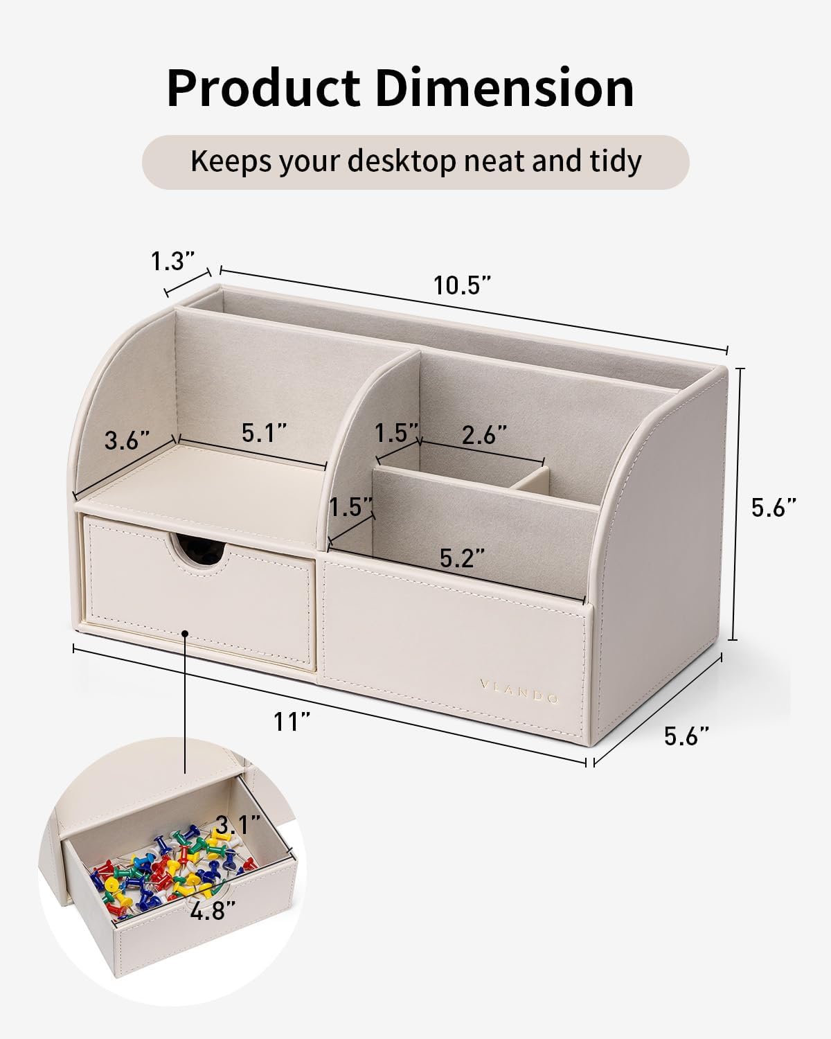 VLANDO PU Leather Desk Organizer with Drawer,6 Compartments