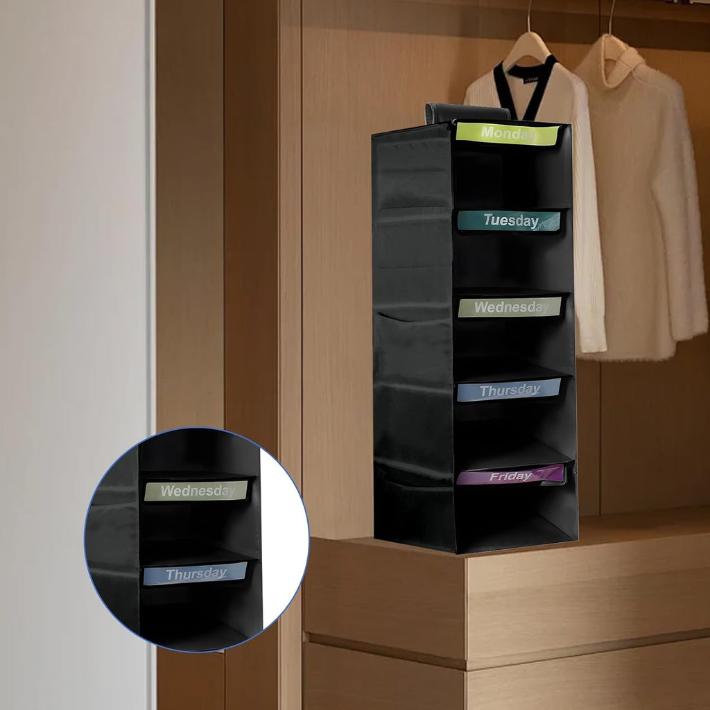 5-Shelf Weekly Clothes Organizer for Kids School Outfits (Black)