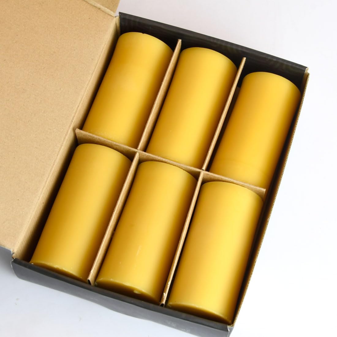 6 Pack 2 inch Thick Natural Beeswax Pillar Candle 4 inch Tall, Yellow