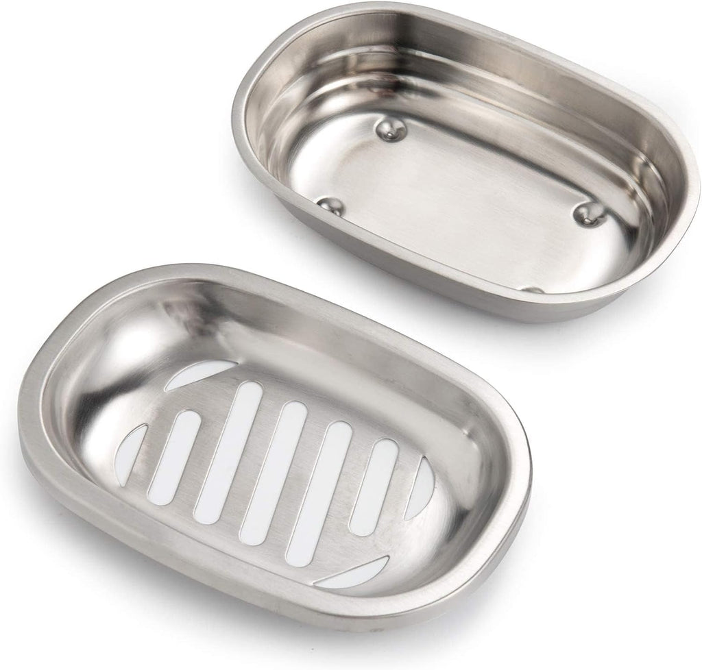 IMEEA Silver Soap Dish SUS304 Stainless Steel Brushed Soap Dish with Drain Bathroom Soap Holder