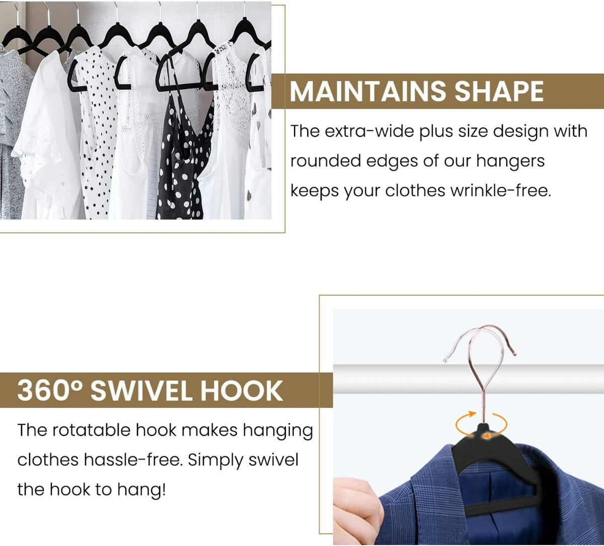 Home Expressions Premium 20 Pack - Ultra Thin No Slip Velvet Suit Swivel Hangers - 21" Extra Wide Strong Velvet Hangers - Space Saving Clothes Hangers - 21x0.2x10 inches (Black)