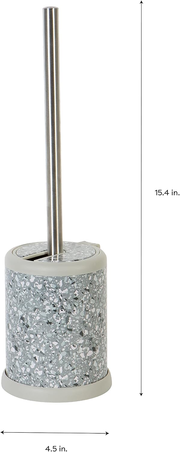 Bath Bliss Toilet Brush and Holder | Self Closing Lid | 360 Degree Brush Head | Bathroom Cleaning | Compact Size | Storage and Organization | Terrazzo grey with pink speckles