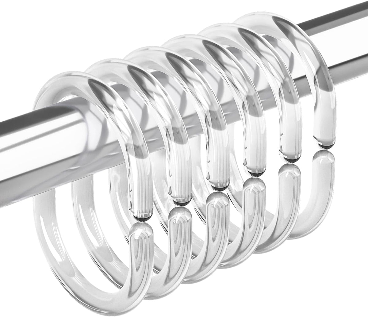 Amazer 24 Pack Clear Plastic Shower Curtain Rings and Hooks - C Shaped for Bathroom Shower Curtains