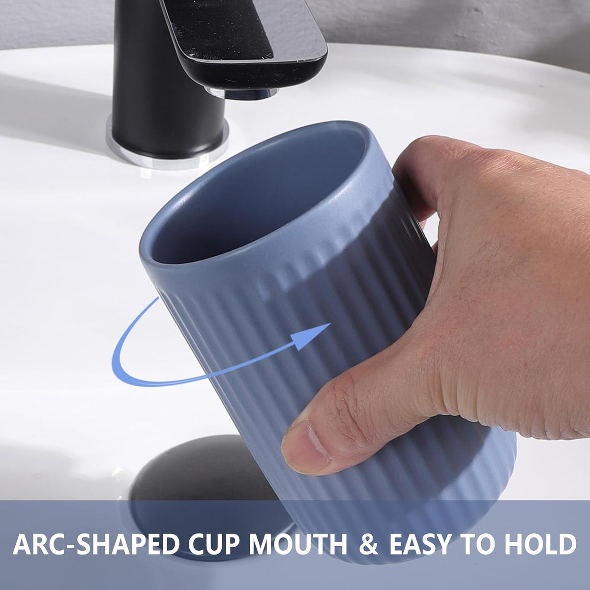 Toothbrush Holders for Bathrooms - 1 Cups Ceramic Toothbrush Toothpaste Holders, Blue Bathroom Tumbler Cups Reusable Toothbrush Mouthwash Cup, Bathroom Counter Organizer.