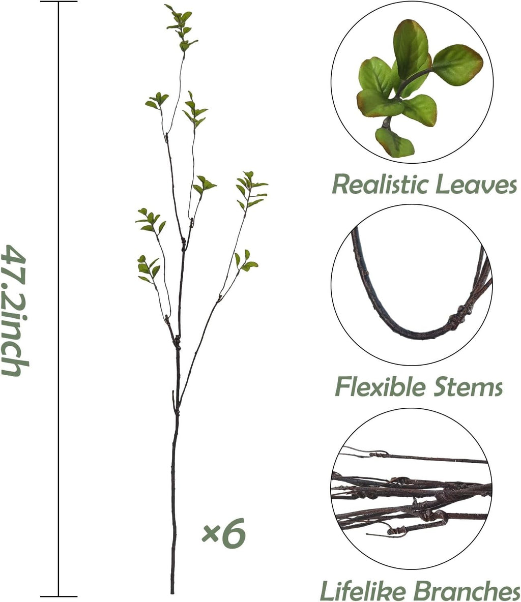 6 Pcs Artificial Ficus Branches Faux Eucalyptus Stems Fake Plants Indoor