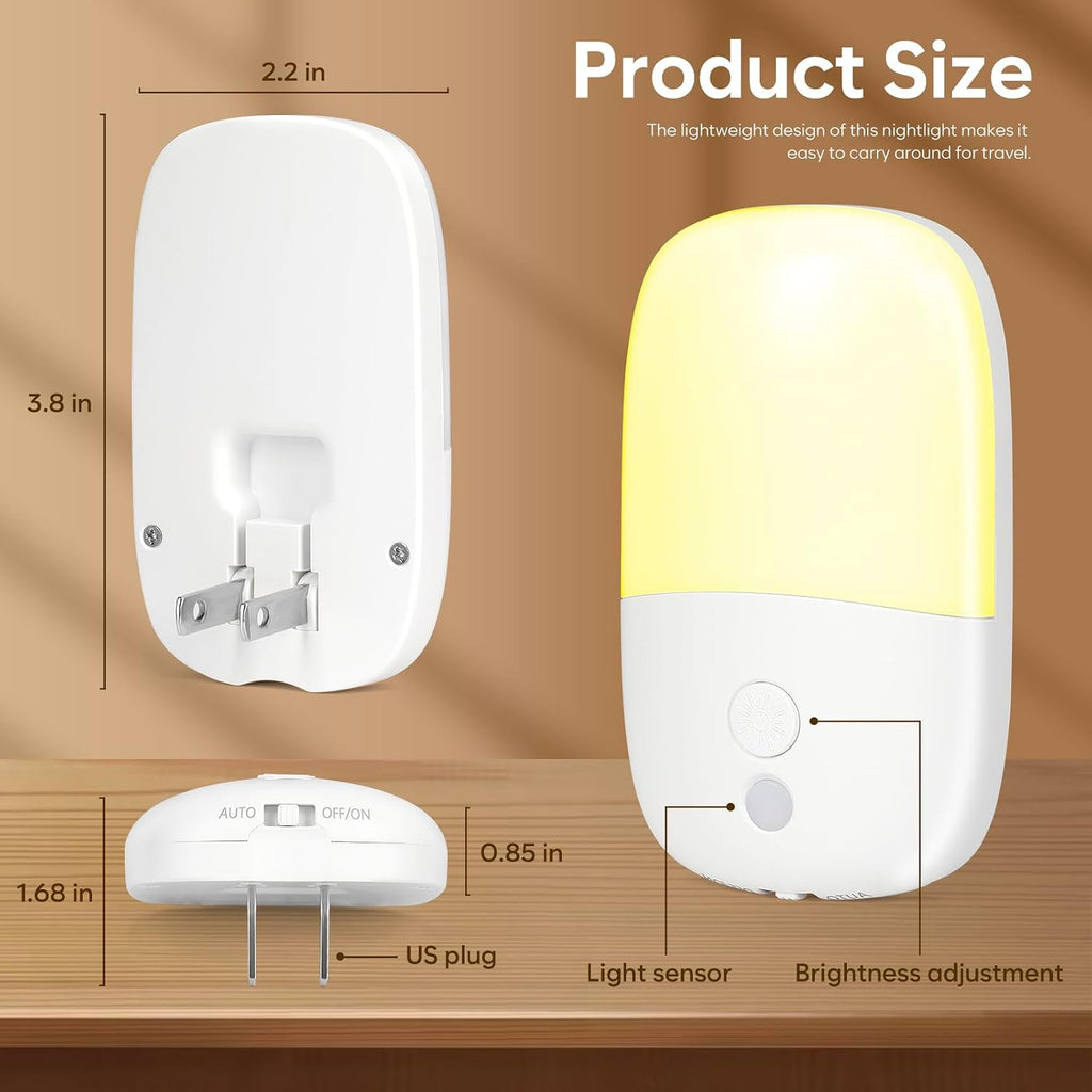Night Lights Plug into Wall, Dimmable LED Nightlight with Sensor, 4 Pack