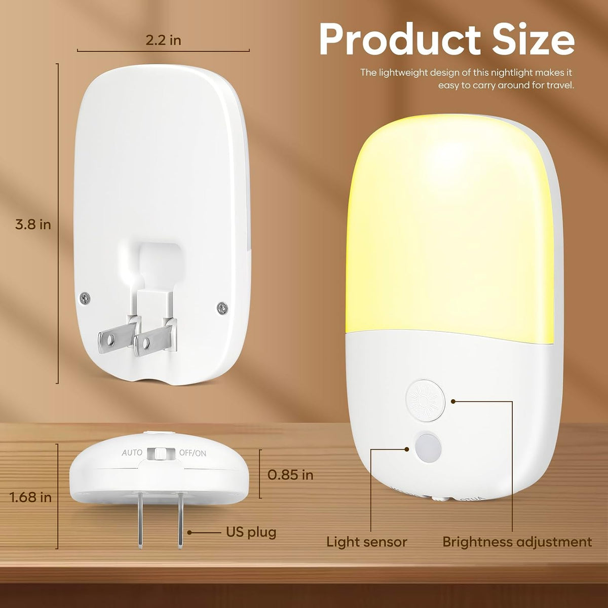 Night Lights Plug into Wall, Dimmable LED Nightlight with Sensor, 4 Pack