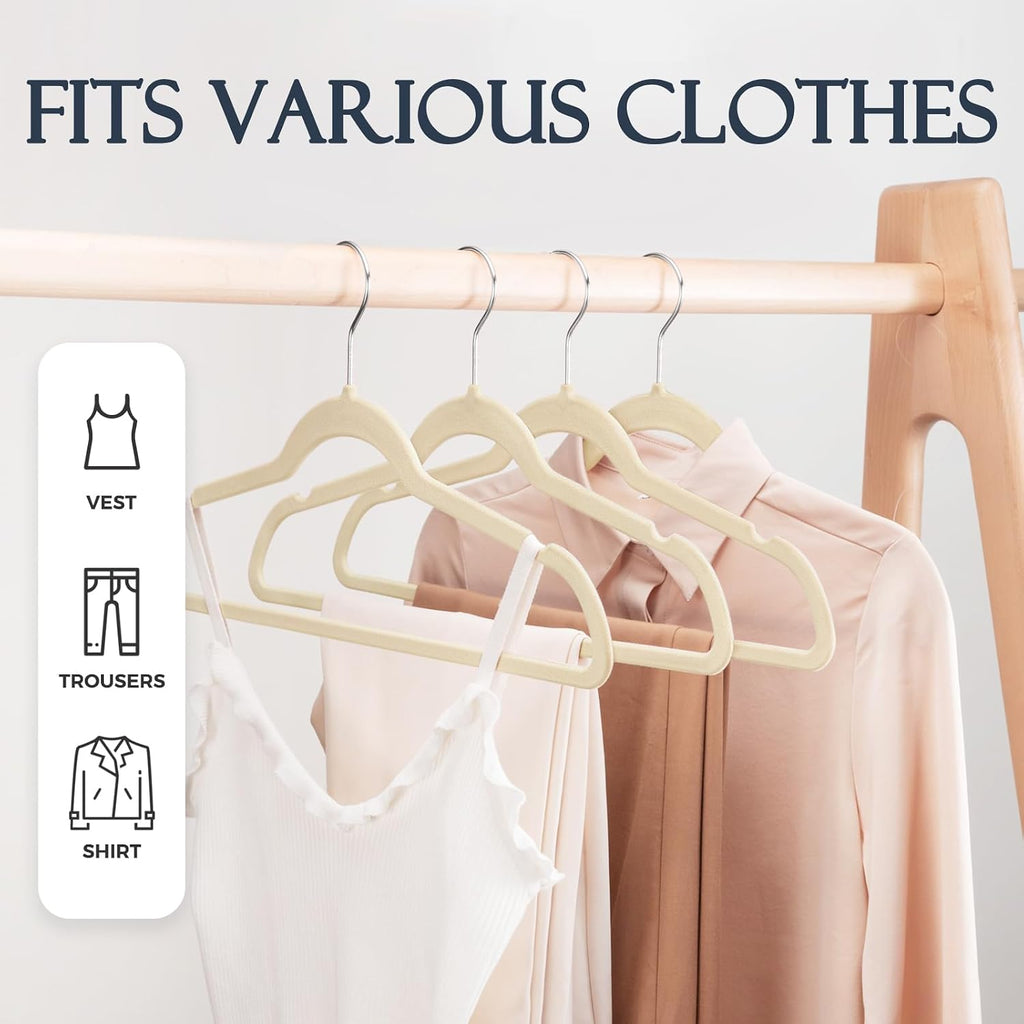 HOUSE DAY Beige Velvet Hangers 120 Pack, Premium Non Slip Clothes Hanger