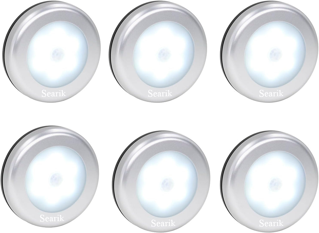 Searik 6 Pack Motion Sensor Lights Indoor, Magnetic Cordless Battery Powered LED Night Light Step Stair Closet Lights Under-Cabinet Lighting Stick On Anywhere Lamp for Home Kitchen Cabinet Bathroom