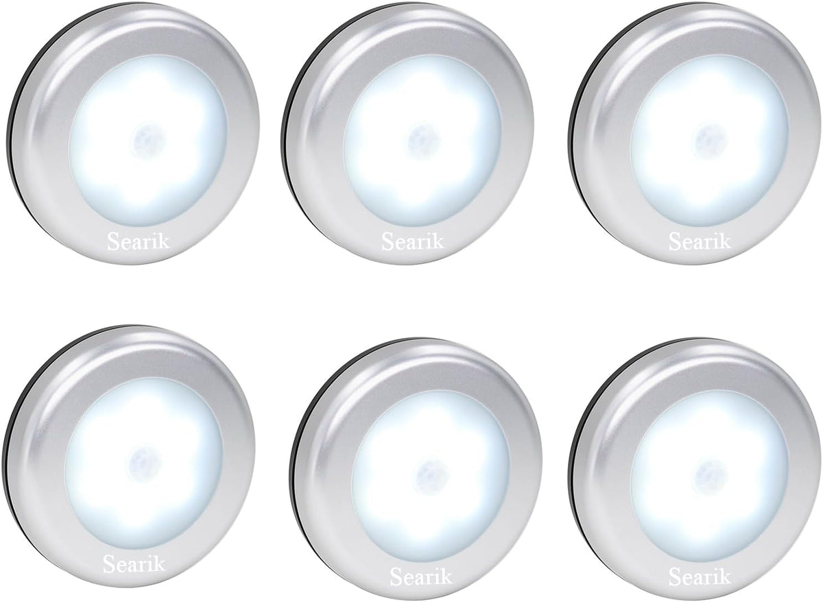 Searik 6 Pack Motion Sensor Lights Indoor, Magnetic Cordless Battery Powered LED Night Light Step Stair Closet Lights Under-Cabinet Lighting Stick On Anywhere Lamp for Home Kitchen Cabinet Bathroom