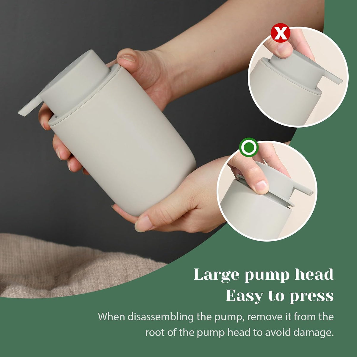 INGOFIN Ceramic Foaming Soap Dispenser Set, 2 Pack (12 oz) Bathroom Foam Hand Soap Dispenser with Pump, Hand and Dish Dispenser Set with 8 Pcs Clear Stickers,for Kitchen- Grey